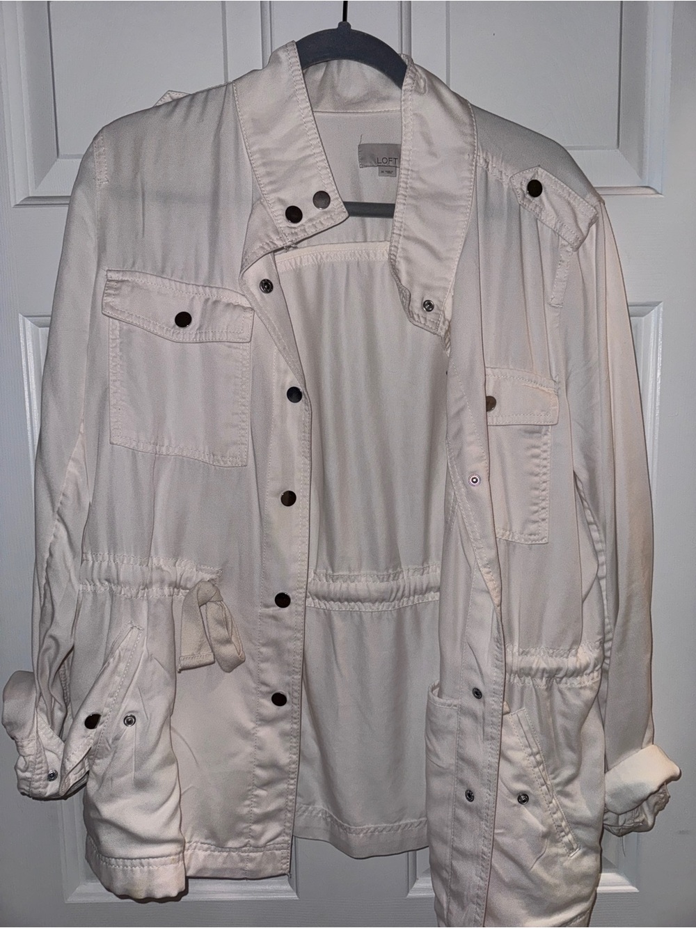 LOFT Cream Utility Jacket with Drawstring Waist